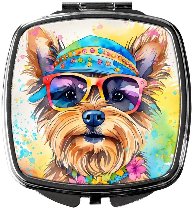Main image of Yorkshire Terrier Hippie Dawg Compact Mirror Decorative Travel Makeup Mirror for Women Girls Gifts Pocket Makeup Mirror Folding Handheld