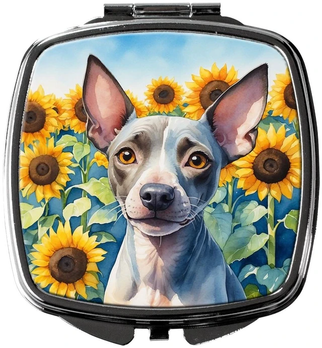 Main image of American Hairless Terrier in Sunflowers Compact Mirror Decorative Travel Makeup Mirror for Women Girls Gifts Pocket Makeup Mirror Folding Handheld