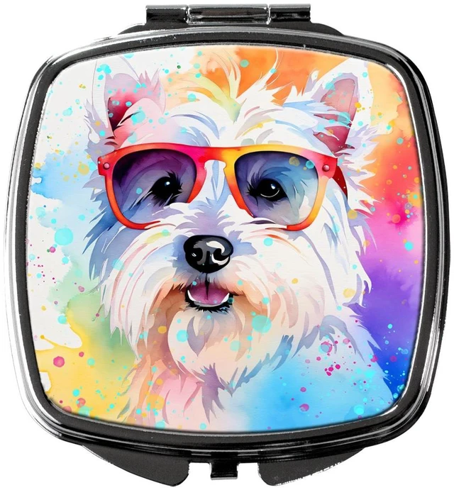 Main image of Westie Hippie Dawg Compact Mirror Decorative Travel Makeup Mirror for Women Girls Gifts Pocket Makeup Mirror Folding Handheld