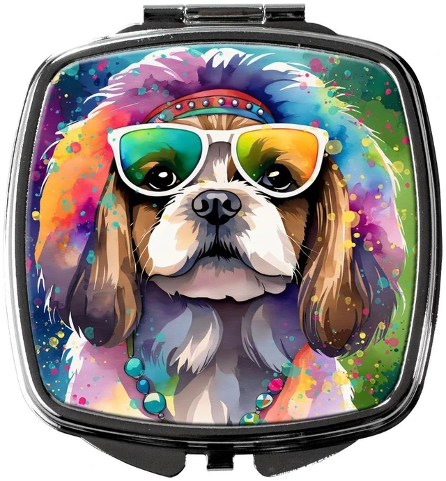 Main image of Shih Tzu Hippie Dawg Compact Mirror Decorative Travel Makeup Mirror for Women Girls Gifts Pocket Makeup Mirror Folding Handheld