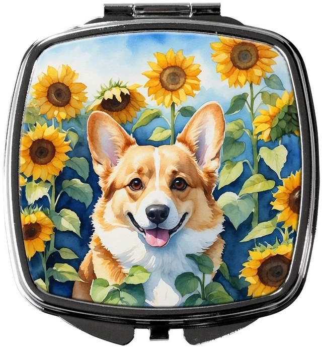 Main image of Corgi in Sunflowers Compact Mirror Decorative Travel Makeup Mirror for Women Girls Gifts Pocket Makeup Mirror Folding Handheld