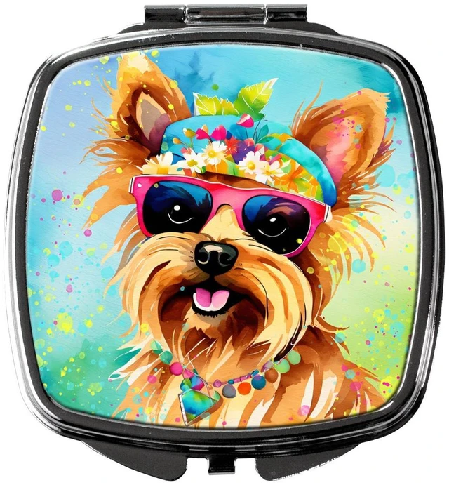 Main image of Yorkshire Terrier Hippie Dawg Compact Mirror Decorative Travel Makeup Mirror for Women Girls Gifts Pocket Makeup Mirror Folding Handheld
