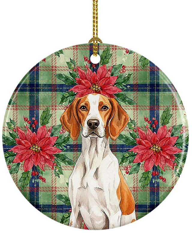 Main image of Orange and White Pointer Christmas PoinsettIas Ceramic Ornament Christmas Tree Hanging Decorations for Home Christmas Holiday, Party, Gift, 3 in, Multicolor