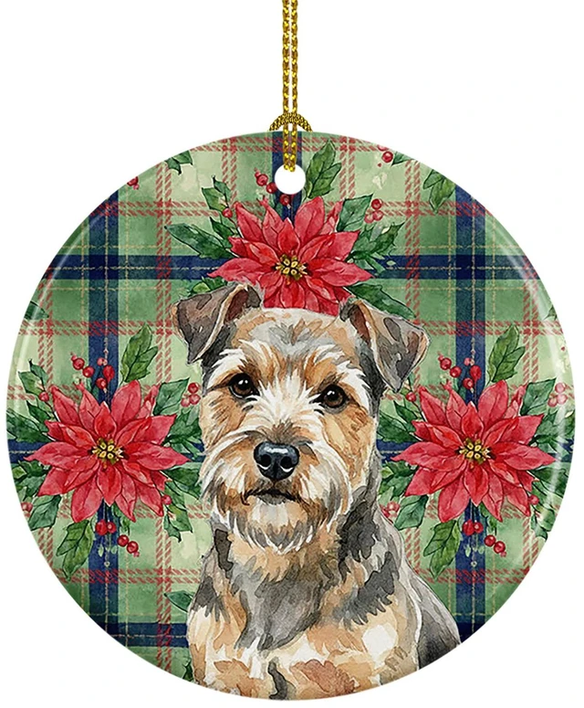 Main image of Grizzle and Tan Norfolk Terrier Christmas PoinsettIas Ceramic Ornament Christmas Tree Hanging Decorations for Home Christmas Holiday, Party, Gift, 3 in, Multicolor