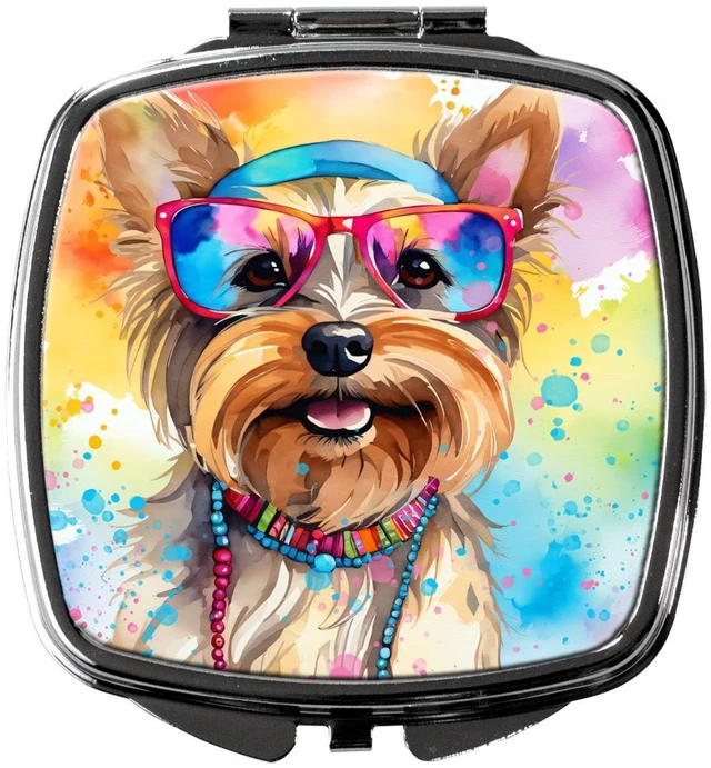 Main image of Yorkshire Terrier Hippie Dawg Compact Mirror Decorative Travel Makeup Mirror for Women Girls Gifts Pocket Makeup Mirror Folding Handheld