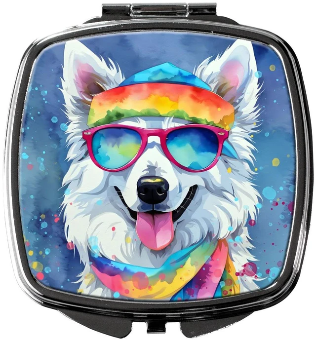 Main image of American Eskimo Hippie Dawg Compact Mirror Decorative Travel Makeup Mirror for Women Girls Gifts Pocket Makeup Mirror Folding Handheld