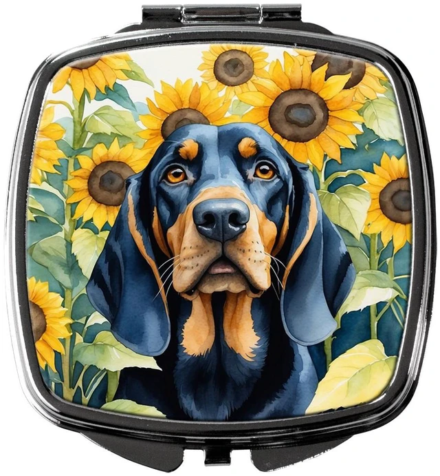 Main image of Black and Tan Coonhound in Sunflowers Compact Mirror Decorative Travel Makeup Mirror for Women Girls Gifts Pocket Makeup Mirror Folding Handheld