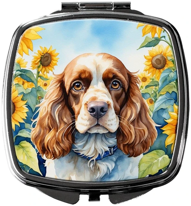 Main image of Cocker Spaniel in Sunflowers Compact Mirror Decorative Travel Makeup Mirror for Women Girls Gifts Pocket Makeup Mirror Folding Handheld