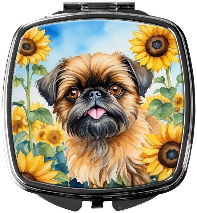 Main image of Brussels Griffon in Sunflowers Compact Mirror Decorative Travel Makeup Mirror for Women Girls Gifts Pocket Makeup Mirror Folding Handheld