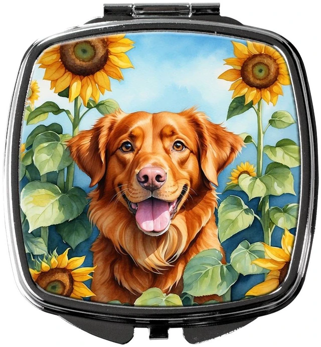 Main image of Nova Scotia Duck Toller in Sunflowers Compact Mirror Decorative Travel Makeup Mirror for Women Girls Gifts Pocket Makeup Mirror Folding Handheld