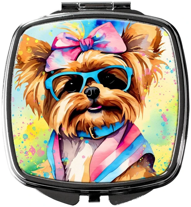 Main image of Yorkshire Terrier Hippie Dawg Compact Mirror Decorative Travel Makeup Mirror for Women Girls Gifts Pocket Makeup Mirror Folding Handheld