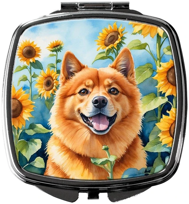 Main image of Finnish Spitz in Sunflowers Compact Mirror Decorative Travel Makeup Mirror for Women Girls Gifts Pocket Makeup Mirror Folding Handheld