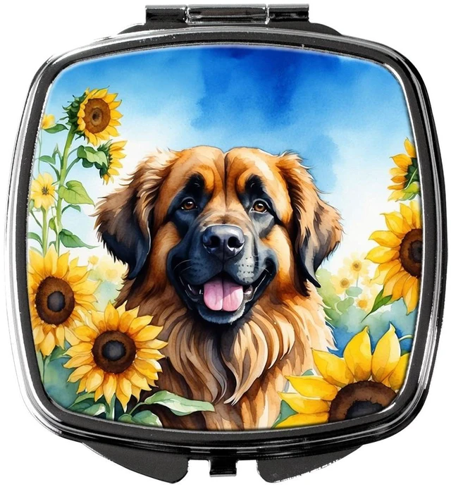 Main image of Leonberger in Sunflowers Compact Mirror Decorative Travel Makeup Mirror for Women Girls Gifts Pocket Makeup Mirror Folding Handheld