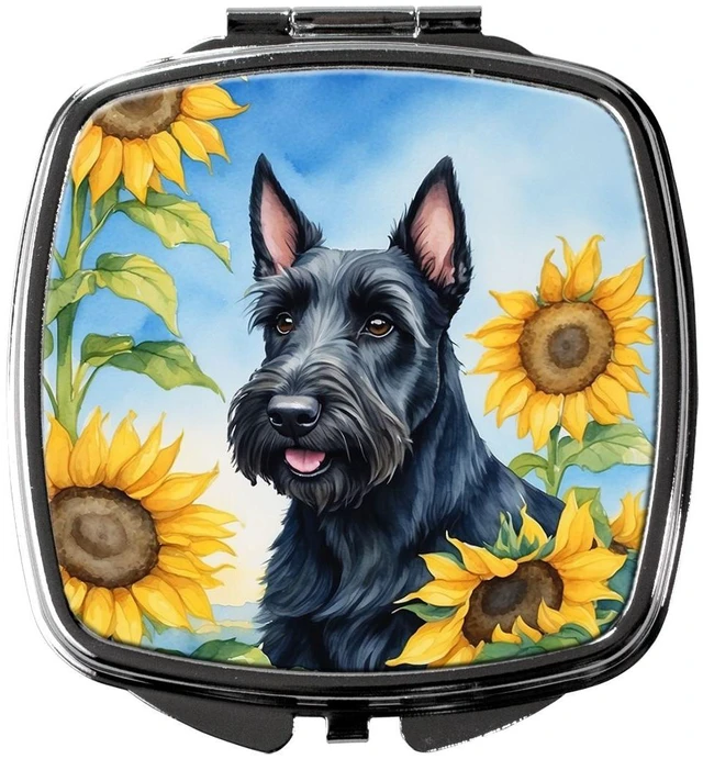 Main image of Scottish Terrier in Sunflowers Compact Mirror Decorative Travel Makeup Mirror for Women Girls Gifts Pocket Makeup Mirror Folding Handheld