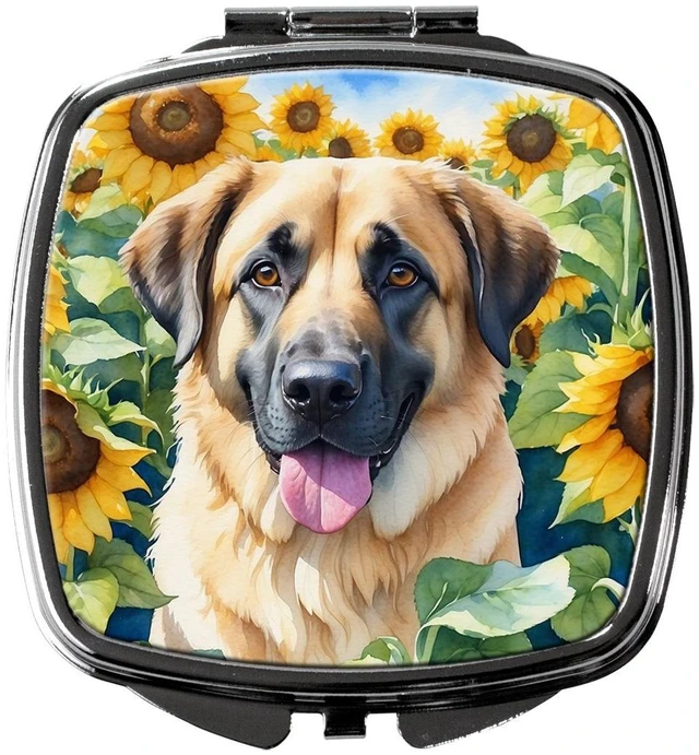Main image of Anatolian Shepherd in Sunflowers Compact Mirror Decorative Travel Makeup Mirror for Women Girls Gifts Pocket Makeup Mirror Folding Handheld