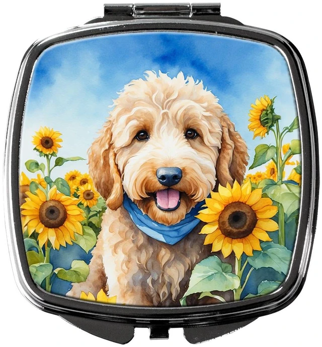 Main image of Goldendoodle in Sunflowers Compact Mirror Decorative Travel Makeup Mirror for Women Girls Gifts Pocket Makeup Mirror Folding Handheld