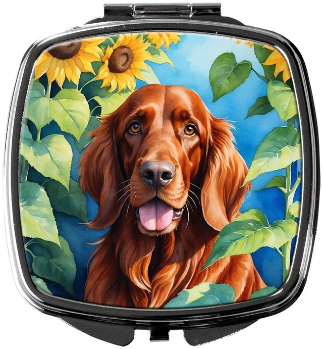 Main image of Irish Setter in Sunflowers Compact Mirror Decorative Travel Makeup Mirror for Women Girls Gifts Pocket Makeup Mirror Folding Handheld