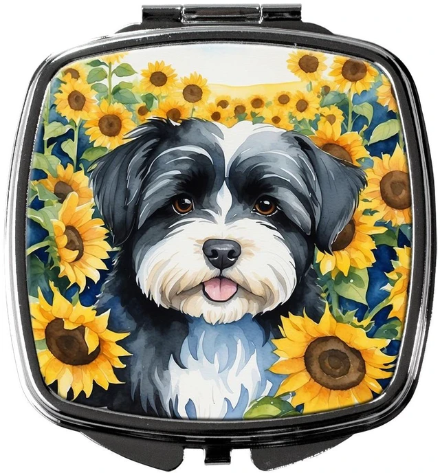 Main image of Havanese in Sunflowers Compact Mirror Decorative Travel Makeup Mirror for Women Girls Gifts Pocket Makeup Mirror Folding Handheld