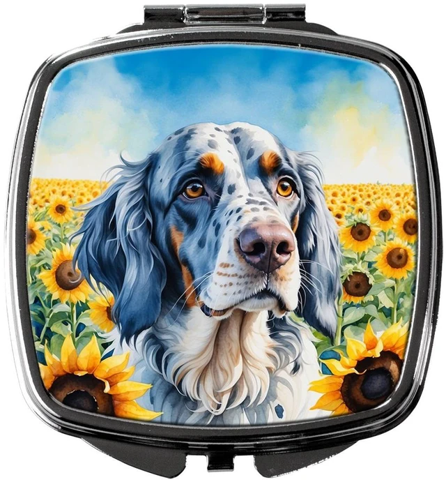 Main image of English Setter in Sunflowers Compact Mirror Decorative Travel Makeup Mirror for Women Girls Gifts Pocket Makeup Mirror Folding Handheld