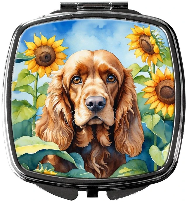 Main image of Cocker Spaniel in Sunflowers Compact Mirror Decorative Travel Makeup Mirror for Women Girls Gifts Pocket Makeup Mirror Folding Handheld