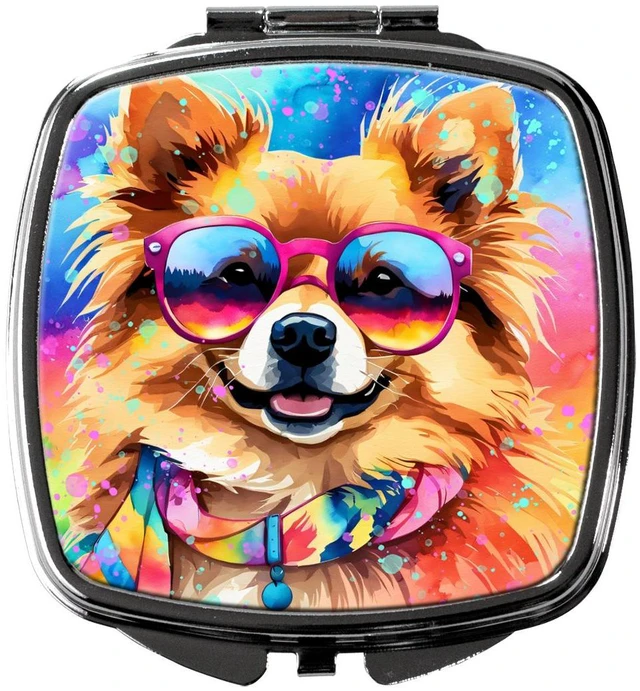 Main image of Pomeranian Hippie Dawg Compact Mirror Decorative Travel Makeup Mirror for Women Girls Gifts Pocket Makeup Mirror Folding Handheld