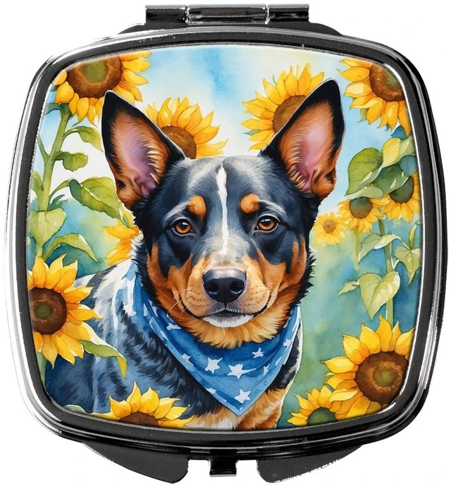 Main image of Australian Cattle Dog in Sunflowers Compact Mirror Decorative Travel Makeup Mirror for Women Girls Gifts Pocket Makeup Mirror Folding Handheld