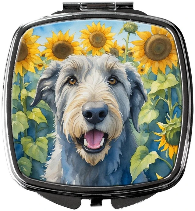 Main image of Irish Wolfhound in Sunflowers Compact Mirror Decorative Travel Makeup Mirror for Women Girls Gifts Pocket Makeup Mirror Folding Handheld