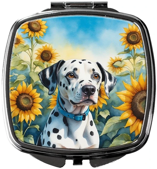 Main image of Dalmatian in Sunflowers Compact Mirror Decorative Travel Makeup Mirror for Women Girls Gifts Pocket Makeup Mirror Folding Handheld
