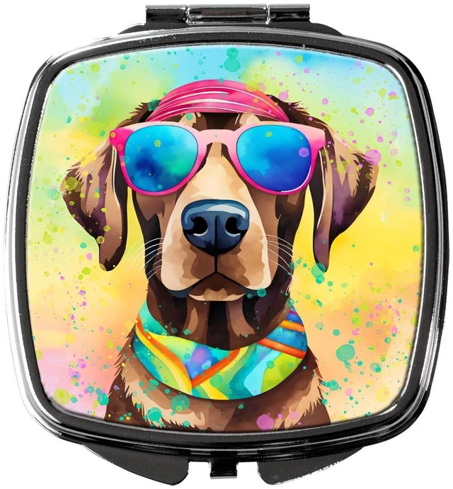 Main image of Chocolate Labrador Hippie Dawg Compact Mirror Decorative Travel Makeup Mirror for Women Girls Gifts Pocket Makeup Mirror Folding Handheld