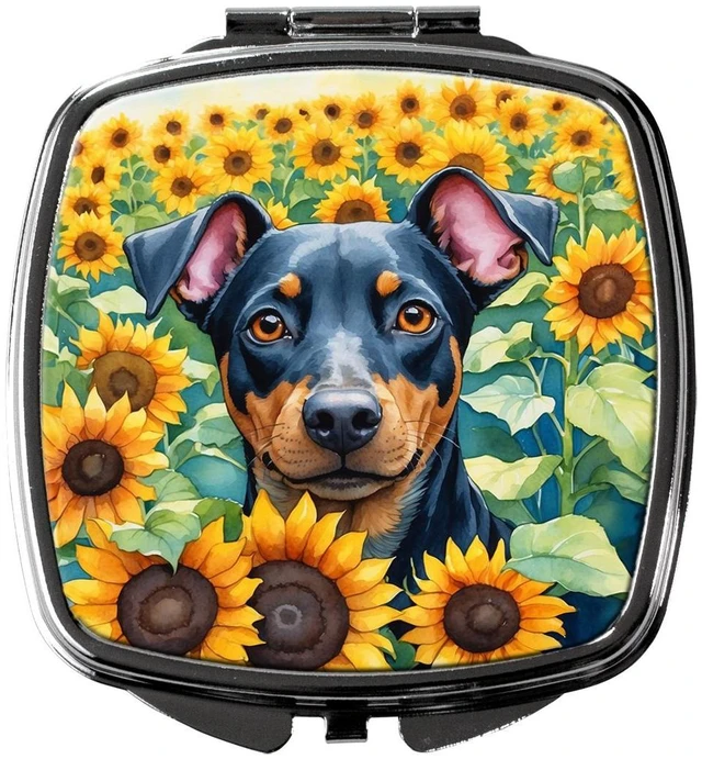 Main image of Manchester Terrier in Sunflowers Compact Mirror Decorative Travel Makeup Mirror for Women Girls Gifts Pocket Makeup Mirror Folding Handheld