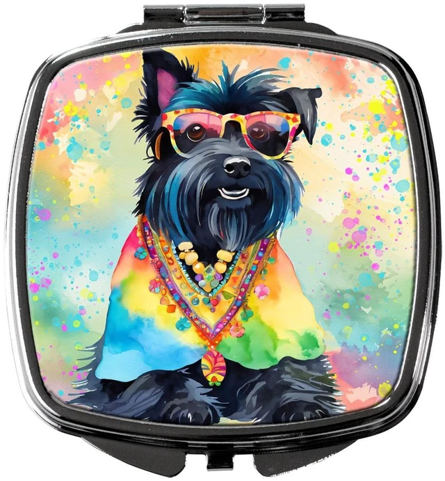Main image of Scottish Terrier Hippie Dawg Compact Mirror Decorative Travel Makeup Mirror for Women Girls Gifts Pocket Makeup Mirror Folding Handheld