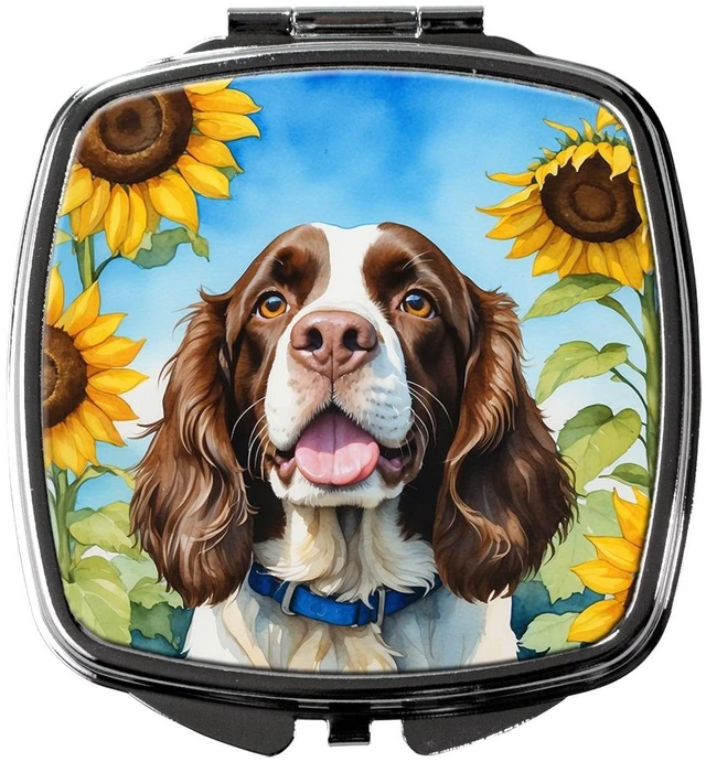 Main image of English Springer Spaniel in Sunflowers Compact Mirror Decorative Travel Makeup Mirror for Women Girls Gifts Pocket Makeup Mirror Folding Handheld
