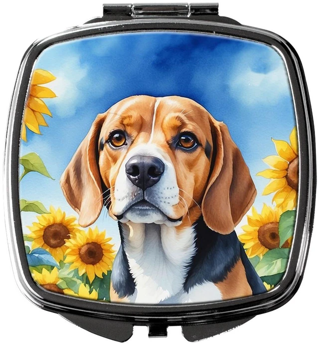 Main image of Beagle in Sunflowers Compact Mirror Decorative Travel Makeup Mirror for Women Girls Gifts Pocket Makeup Mirror Folding Handheld
