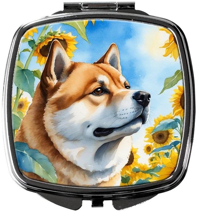 Main image of Akita in Sunflowers Compact Mirror Decorative Travel Makeup Mirror for Women Girls Gifts Pocket Makeup Mirror Folding Handheld