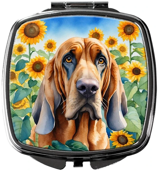 Main image of Bloodhound in Sunflowers Compact Mirror Decorative Travel Makeup Mirror for Women Girls Gifts Pocket Makeup Mirror Folding Handheld