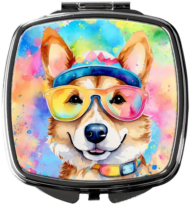 Main image of Corgi Hippie Dawg Compact Mirror Decorative Travel Makeup Mirror for Women Girls Gifts Pocket Makeup Mirror Folding Handheld