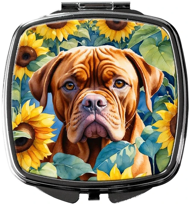 Main image of Dogue de Bordeaux in Sunflowers Compact Mirror Decorative Travel Makeup Mirror for Women Girls Gifts Pocket Makeup Mirror Folding Handheld