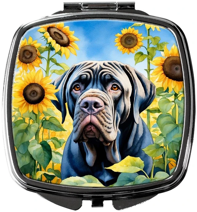 Main image of Neapolitan Mastiff in Sunflowers Compact Mirror Decorative Travel Makeup Mirror for Women Girls Gifts Pocket Makeup Mirror Folding Handheld
