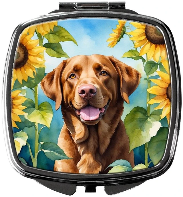 Main image of Chesapeake Bay Retriever in Sunflowers Compact Mirror Decorative Travel Makeup Mirror for Women Girls Gifts Pocket Makeup Mirror Folding Handheld