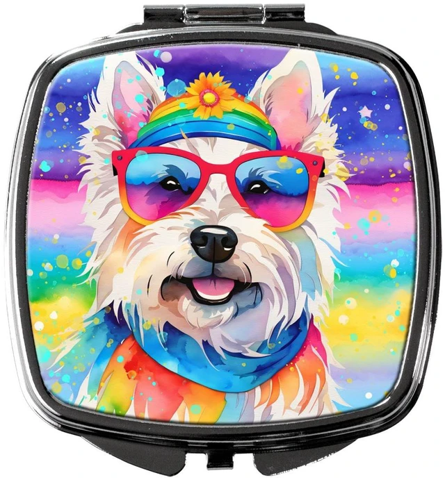 Main image of Westie Hippie Dawg Compact Mirror Decorative Travel Makeup Mirror for Women Girls Gifts Pocket Makeup Mirror Folding Handheld