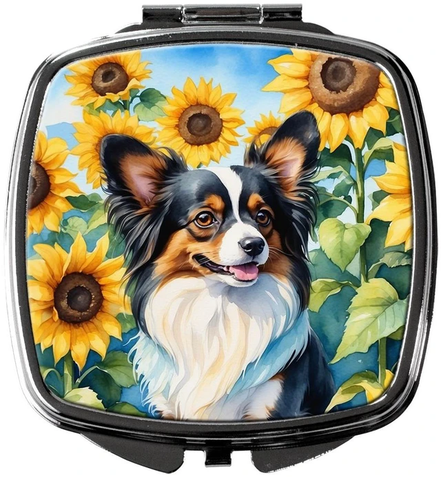 Main image of Papillon in Sunflowers Compact Mirror Decorative Travel Makeup Mirror for Women Girls Gifts Pocket Makeup Mirror Folding Handheld
