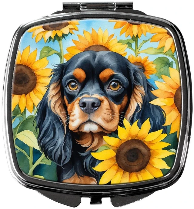 Main image of Cavalier Spaniel in Sunflowers Compact Mirror Decorative Travel Makeup Mirror for Women Girls Gifts Pocket Makeup Mirror Folding Handheld