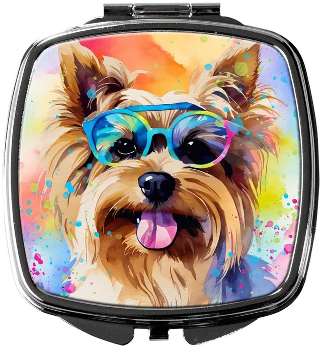 Main image of Yorkshire Terrier Hippie Dawg Compact Mirror Decorative Travel Makeup Mirror for Women Girls Gifts Pocket Makeup Mirror Folding Handheld