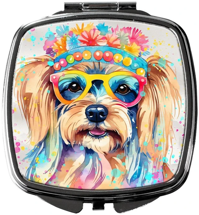 Main image of Yorkshire Terrier Hippie Dawg Compact Mirror Decorative Travel Makeup Mirror for Women Girls Gifts Pocket Makeup Mirror Folding Handheld