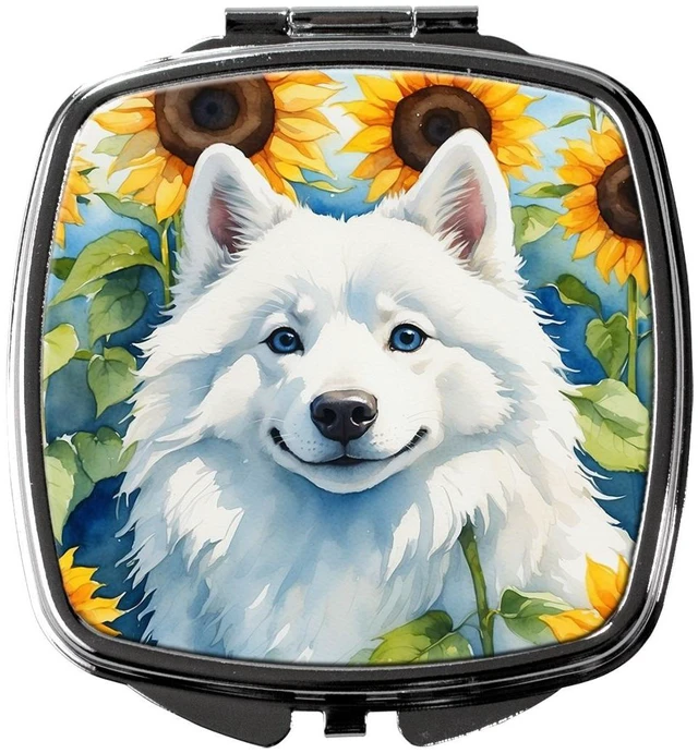 Main image of American Eskimo in Sunflowers Compact Mirror Decorative Travel Makeup Mirror for Women Girls Gifts Pocket Makeup Mirror Folding Handheld