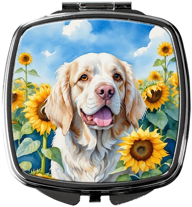 Main image of Clumber Spaniel in Sunflowers Compact Mirror Decorative Travel Makeup Mirror for Women Girls Gifts Pocket Makeup Mirror Folding Handheld