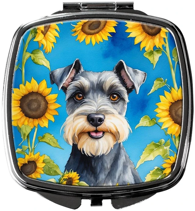 Main image of Schnauzer in Sunflowers Compact Mirror Decorative Travel Makeup Mirror for Women Girls Gifts Pocket Makeup Mirror Folding Handheld