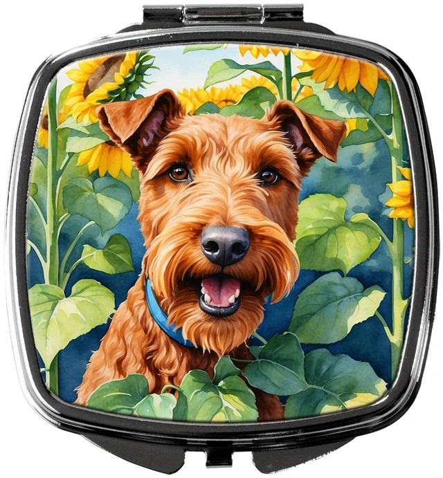 Main image of Irish Terrier in Sunflowers Compact Mirror Decorative Travel Makeup Mirror for Women Girls Gifts Pocket Makeup Mirror Folding Handheld