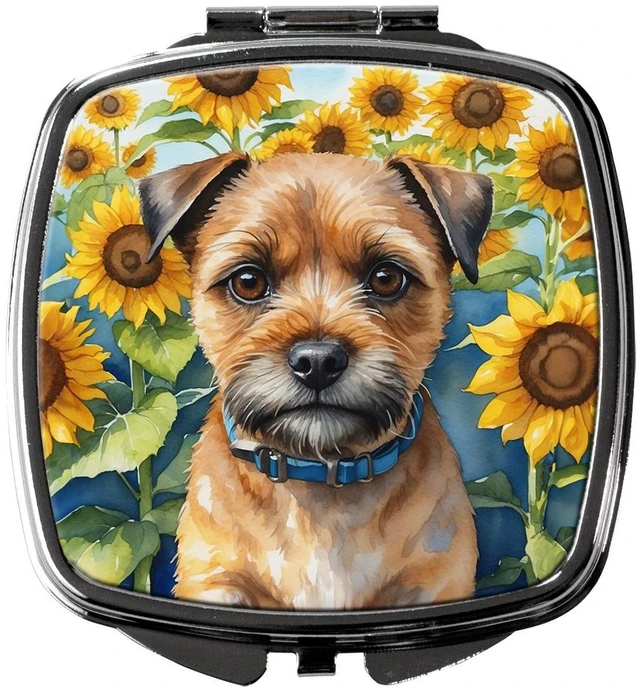 Main image of Border Terrier in Sunflowers Compact Mirror Decorative Travel Makeup Mirror for Women Girls Gifts Pocket Makeup Mirror Folding Handheld