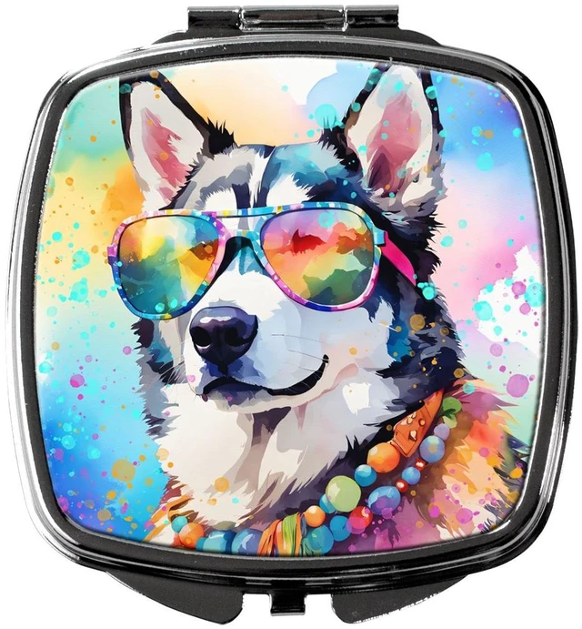 Main image of Siberian Husky Hippie Dawg Compact Mirror Decorative Travel Makeup Mirror for Women Girls Gifts Pocket Makeup Mirror Folding Handheld